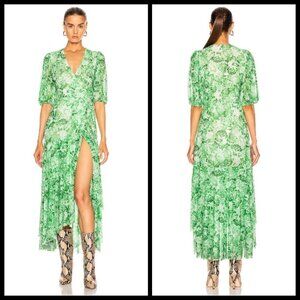 💕GANNI💕 Mesh Wrap Maxi Dress ~ Island Green Rose EU 34 NWT